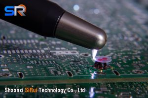 small electrostatic lighting sparks closed to electronic components