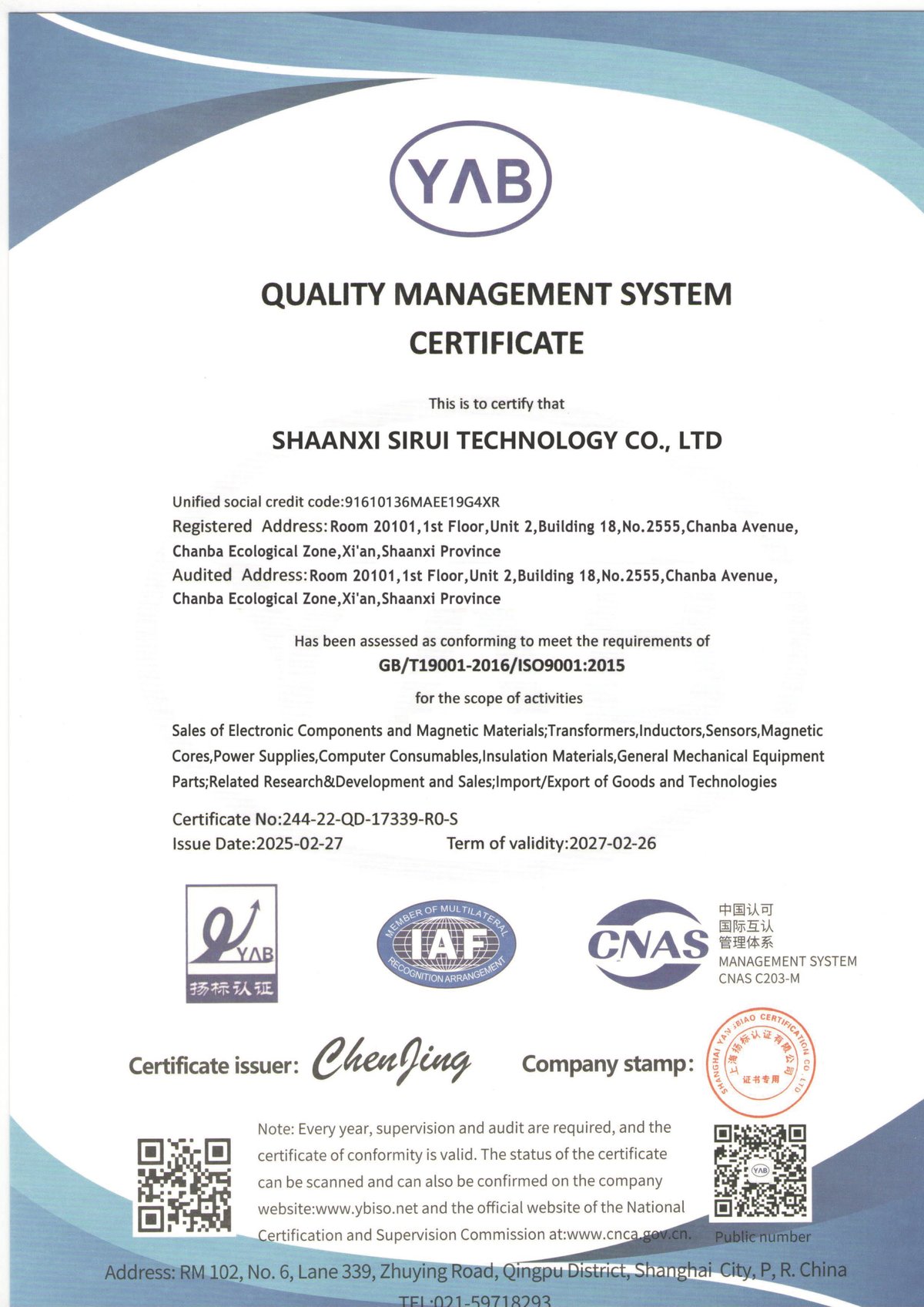 Home ISO 9001:2015 Quality Management System Certificate